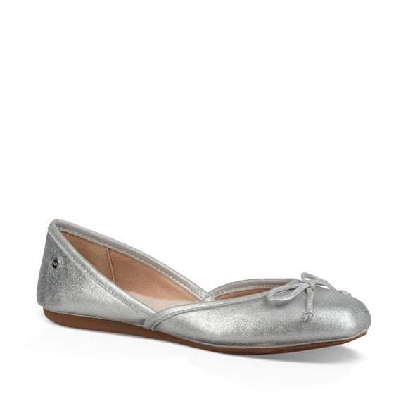 UGG Lena Silver Metallic Ballet Flat SZ 7.5 - Picture 1 of 8